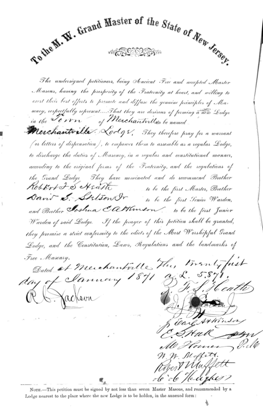 Original Petition to GL for Formation of Merchantville Lodge