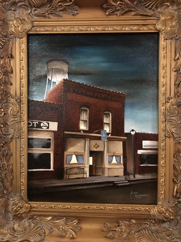 A painting of the Waxhaw Masonic Lodge building