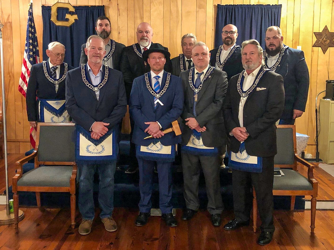 The 2026 officers of Waxhaw Lodge No. 562 in the lodge room